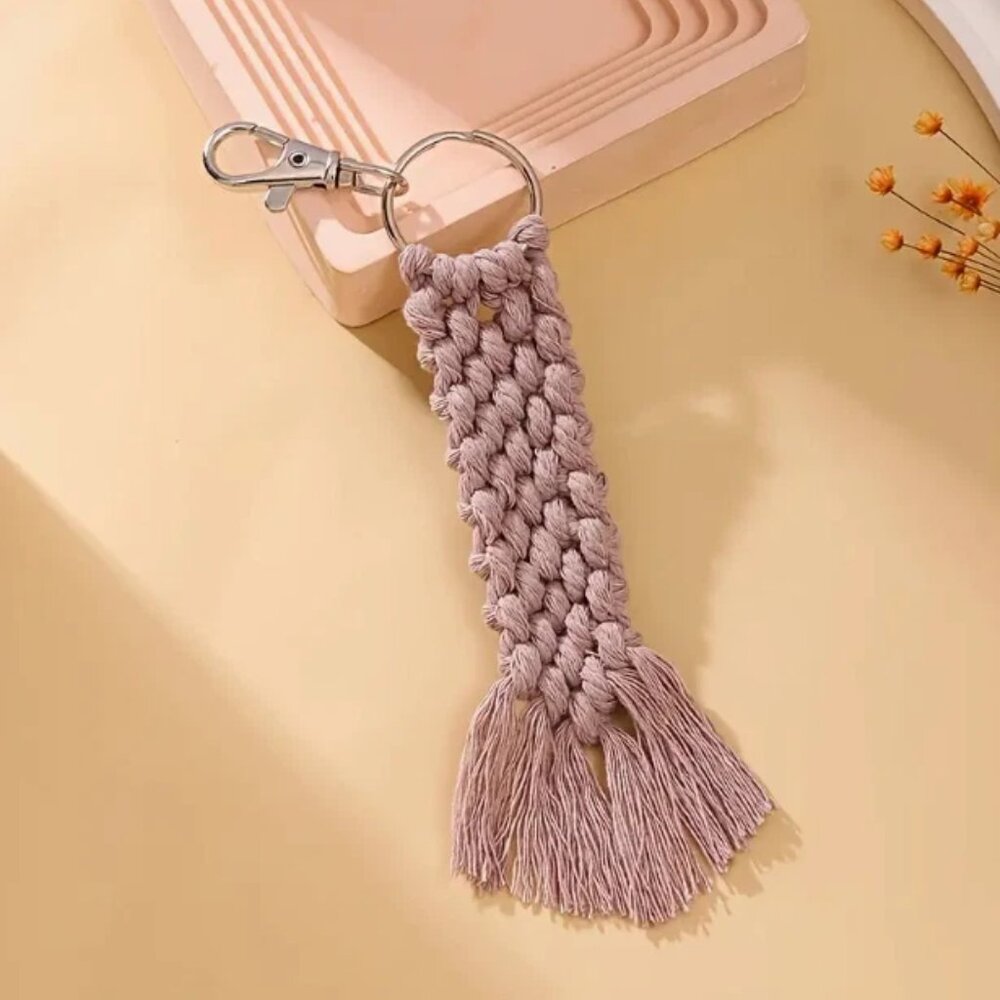 Macrame Bohemian Key Chain Keychain Tag Bag Charm Boho Pink